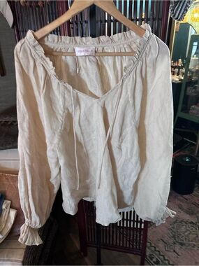 Kinga Scilla- Cream Linen Peasant Blouse - Women's Long Sleeve